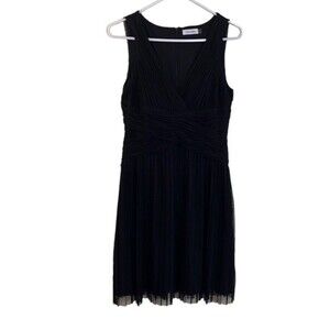 Calvin Klein Tulle Pleated Sleeveless Flare Dress Size 10 Black